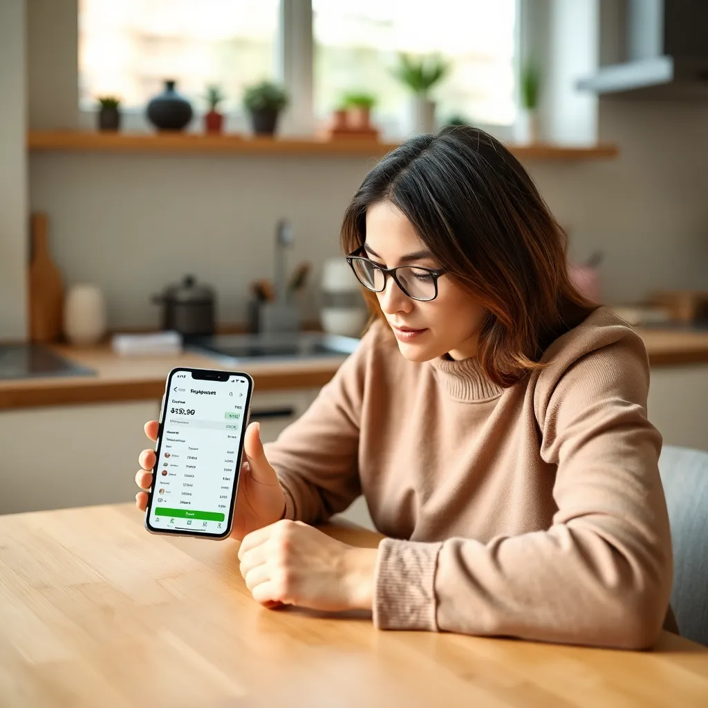 Persoon die verschillende budgetapps vergelijkt op smartphone